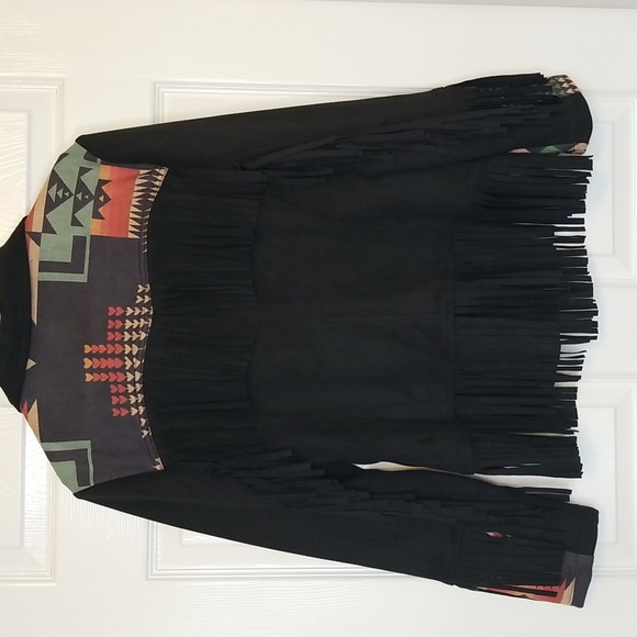 Fashion Express USA Womens Black Fringe Printed Western Jacket Size Medi… - Picture 8 of 14